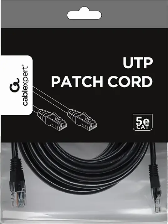 Cablexpert PP12 Network Patch Cord CAT5e UTP RJ45 Ethernet Cable Gold Plated Contacts 100 MHz Black 5 m