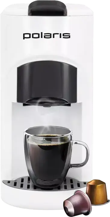 aparat de cafea Polaris PCM2034 pentru capsule si espresso, 1450W, pompa 20 bar, compatibil cu Nespresso si Dolce-Gusto, cafea macinata, Alb