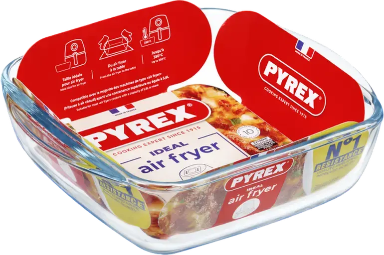 Vas de Gătit Pătrat Pyrex 211B100 din Sticlă Borosilicată, Capacitate 1L, Rezistent la Temperaturi -40°C până la +350°C, Compatibil Cu Cuptor și Microunde