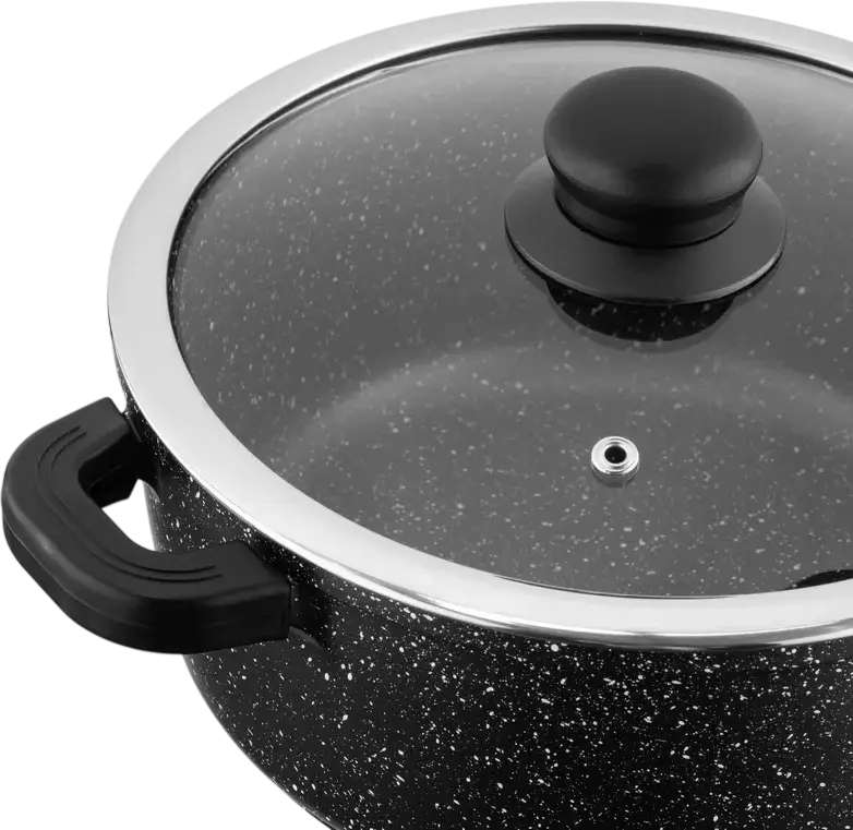 Ardesto AR2430GE Gemini Anzio Cast Aluminum Casserole Pot with Glass Lid, 3.1L, 22cm, Non-Stick Marble Coating, Induction Compatible, Black