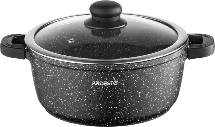 Ardesto AR2430GE Gemini Anzio Cast Aluminum Casserole Pot with Glass Lid, 3.1L, 22cm, Non-Stick Marble Coating, Induction Compatible, Black