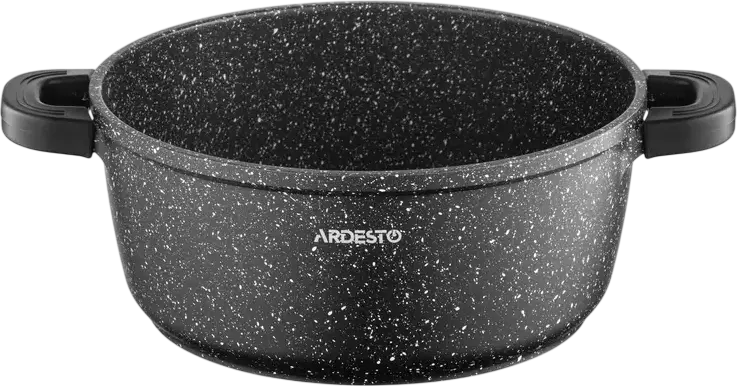 Ardesto AR2430GE Gemini Anzio Cast Aluminum Casserole Pot with Glass Lid, 3.1L, 22cm, Non-Stick Marble Coating, Induction Compatible, Black