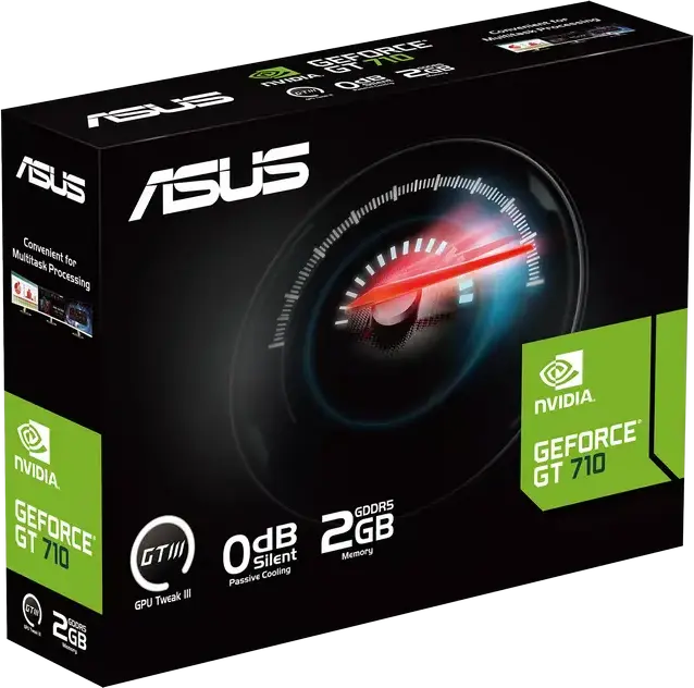 Placă Video ASUS GeForce GT 710 GT710-SL-2GD5-BRK-EVO, 2GB GDDR5, Răcire Pasivă Silențioasă, HDMI, VGA, DVI-D, Suport pentru 3 Monitoare