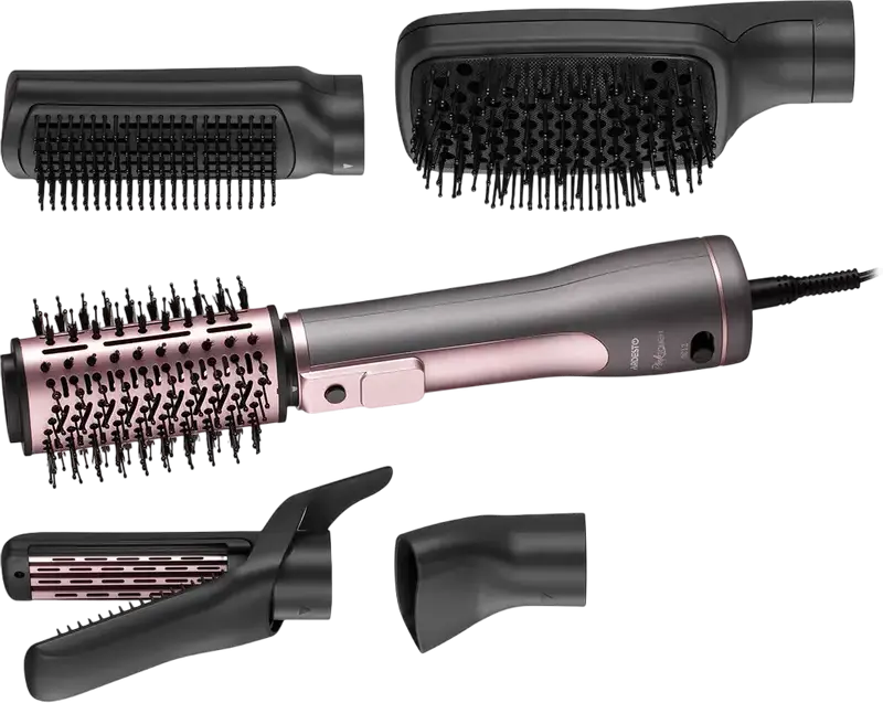 Perie Styling Ardesto HD-CR300PT Pink Touch cu Aer Cald, Uscător de Păr 1200W, Ionizare, Funcție Cool Shot, Display LED, 5 Accesorii, Cablu Rotiu 360°