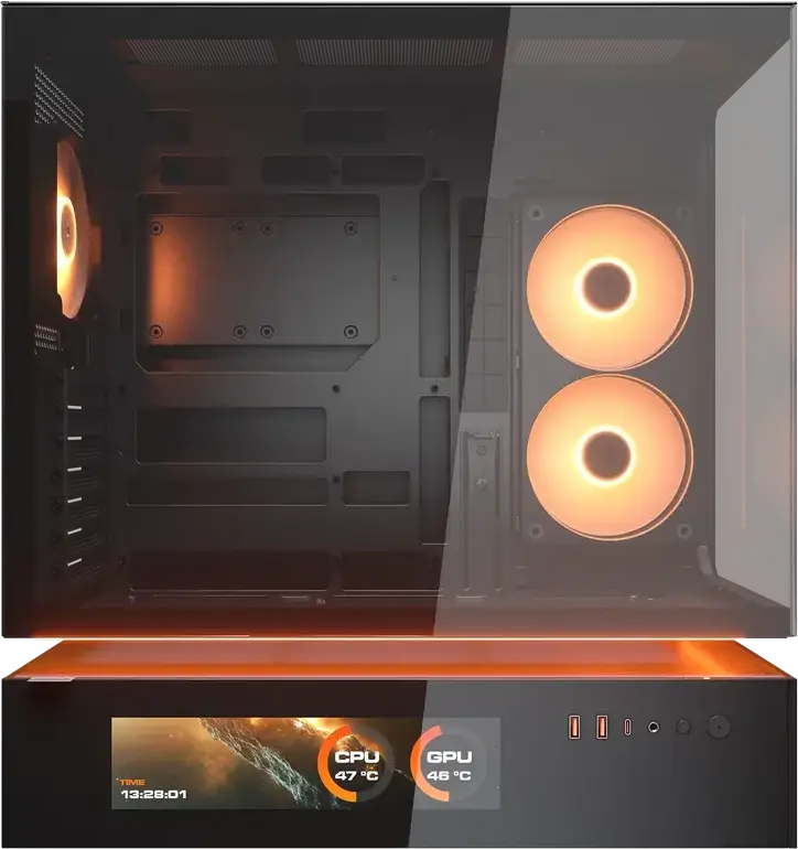 Корпус Cougar CFV235 Vision CGR-2DA4B-V Midi-Tower, LCD-монитор 9.16", закаленное стекло, поддержка ATX, ARGB вентиляторы, черный