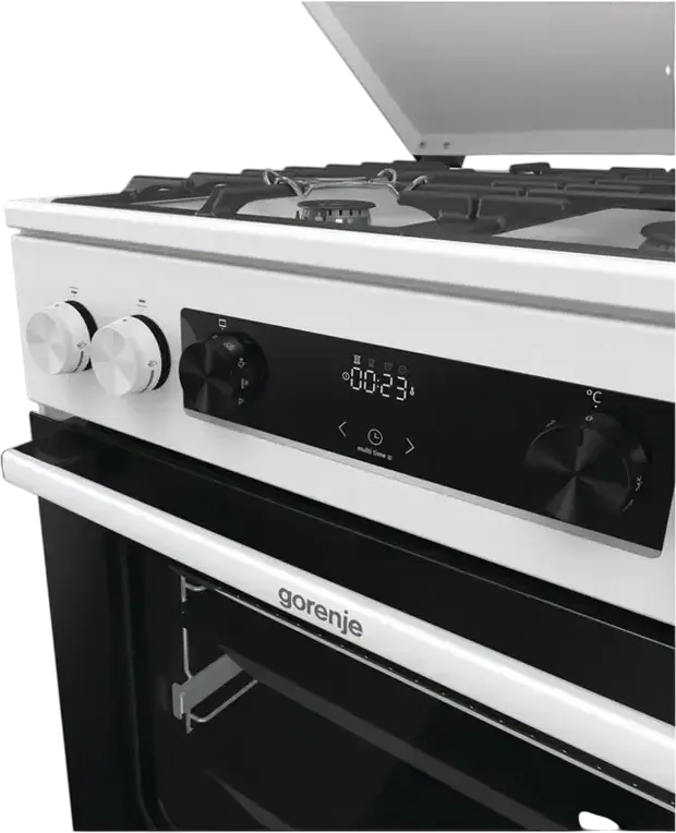 Gorenje GKS6C71WA Mixed Cooker, Gas Hob with WOK Burner, Electric Oven 71L, AquaClean, Convection, HomeMade Cavity, Cast Iron Grates, White, 60cm