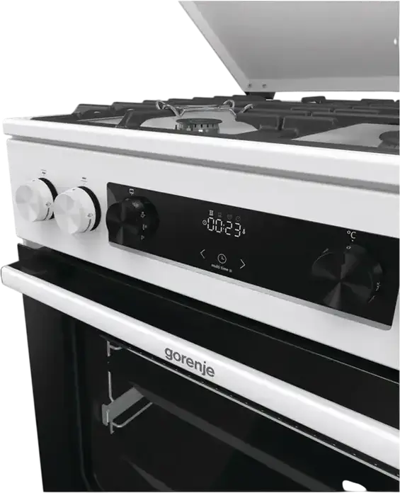 Gorenje GKS6C71WA Mixed Cooker, Gas Hob with WOK Burner, Electric Oven 71L, AquaClean, Convection, HomeMade Cavity, Cast Iron Grates, White, 60cm