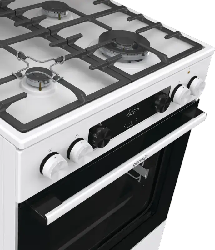 Gorenje GKS6C71WA Mixed Cooker, Gas Hob with WOK Burner, Electric Oven 71L, AquaClean, Convection, HomeMade Cavity, Cast Iron Grates, White, 60cm