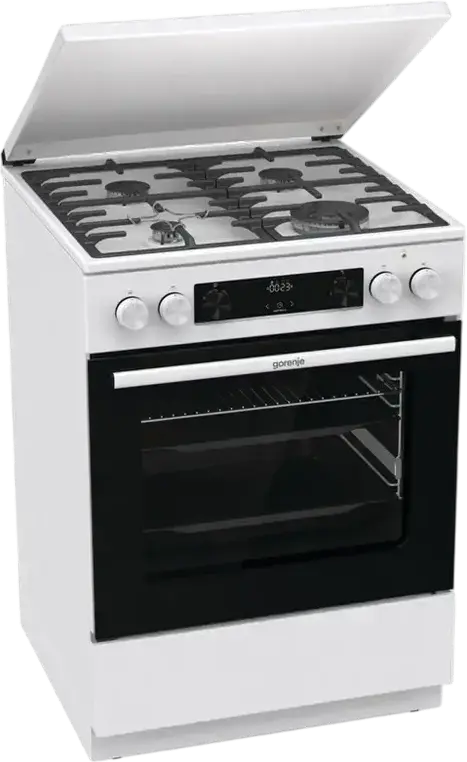 Gorenje GKS6C71WA Mixed Cooker, Gas Hob with WOK Burner, Electric Oven 71L, AquaClean, Convection, HomeMade Cavity, Cast Iron Grates, White, 60cm