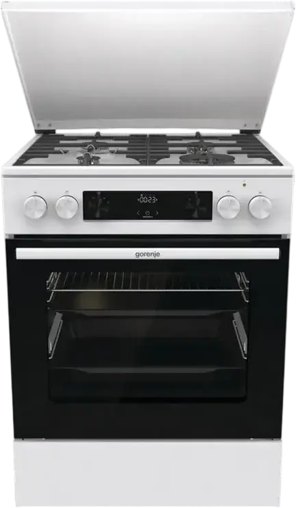 Gorenje GKS6C71WA Mixed Cooker, Gas Hob with WOK Burner, Electric Oven 71L, AquaClean, Convection, HomeMade Cavity, Cast Iron Grates, White, 60cm