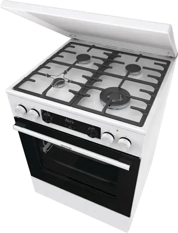 Gorenje GKS6C71WA Mixed Cooker, Gas Hob with WOK Burner, Electric Oven 71L, AquaClean, Convection, HomeMade Cavity, Cast Iron Grates, White, 60cm