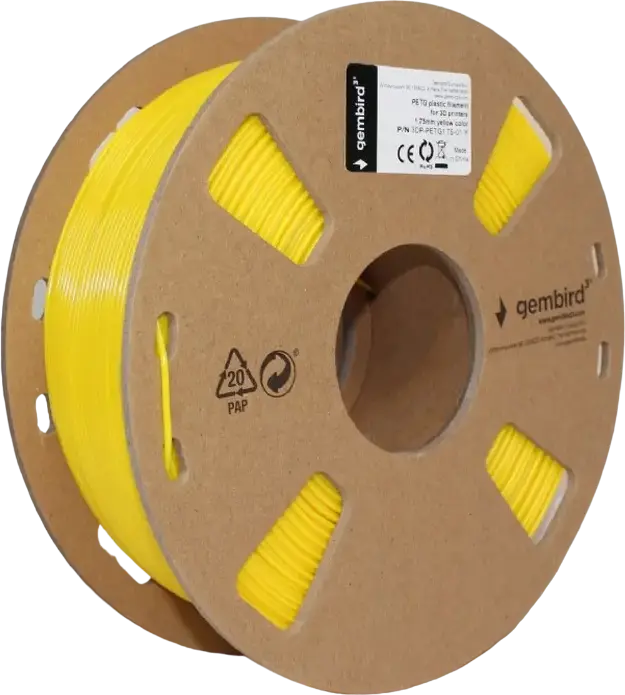 Gembird 3DP-PETG1.75-01 PETG 3D Printer Filament, 1.75mm Diameter, 1kg, Yellow, High Strength and Recyclable Cardboard Spool