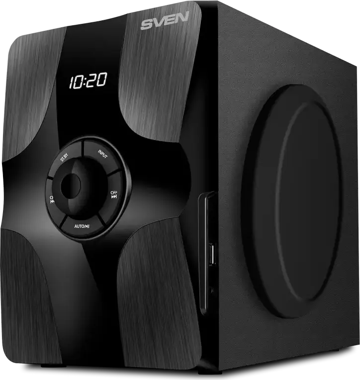 SVEN MS-315 2.1 Multimedia Speaker System, 46W RMS, Bluetooth, USB, AUX, FM Radio, MDF Wooden Subwoofer, LED Display, Remote Control, Black