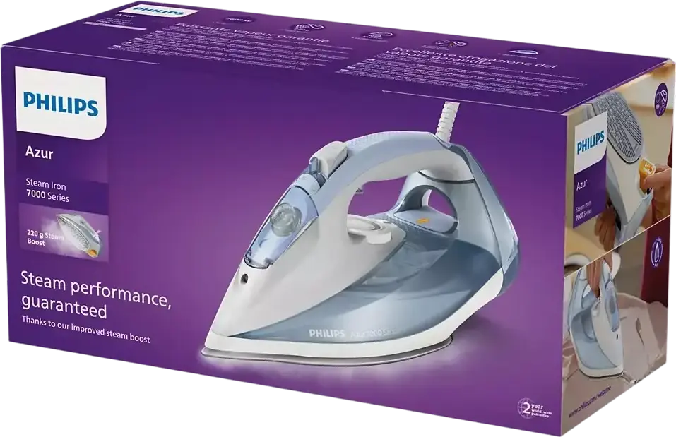 Philips Azur 7000 Series DST7011/20 Steam Iron, 2600W, SteamGlide Plus Soleplate, 45g/min Continuous Steam, 220g/min Steam Boost, Quick Calc Release