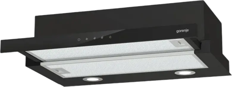 Gorenje TH64E3BG Built-in Telescopic Hood, Black, 350 m3/h, Touch Control, LED Display, Extraction and Recirculation, 60 cm, Metal and Glass