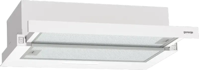Gorenje TH 60E3W Built-in Telescopic Kitchen Hood, White, 60cm, 350 m³/h Extraction/Recirculation, 3 Speed Settings, LED Lighting, Aluminum Filters