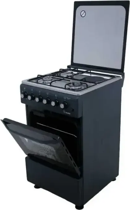 Aragaz Mixt KUBB TD1311MGLsK3 cu 4 Zone de Gatire Gaz si Electrice, Cuptor Electric 52L Clasa A, Blat Inox, Negru, Dimensiuni 50x50x85 cm