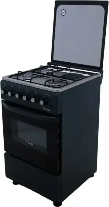 Aragaz Mixt KUBB TD1311MGLsK3 cu 4 Zone de Gatire Gaz si Electrice, Cuptor Electric 52L Clasa A, Blat Inox, Negru, Dimensiuni 50x50x85 cm