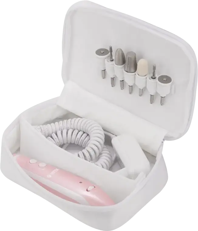 VITEK VT-2215BK Manicure and Pedicure Set, 4600 rpm, 2 Speed Levels, Reversible Rotation, LED Backlight, 7 Attachments with Storage Case, 12W