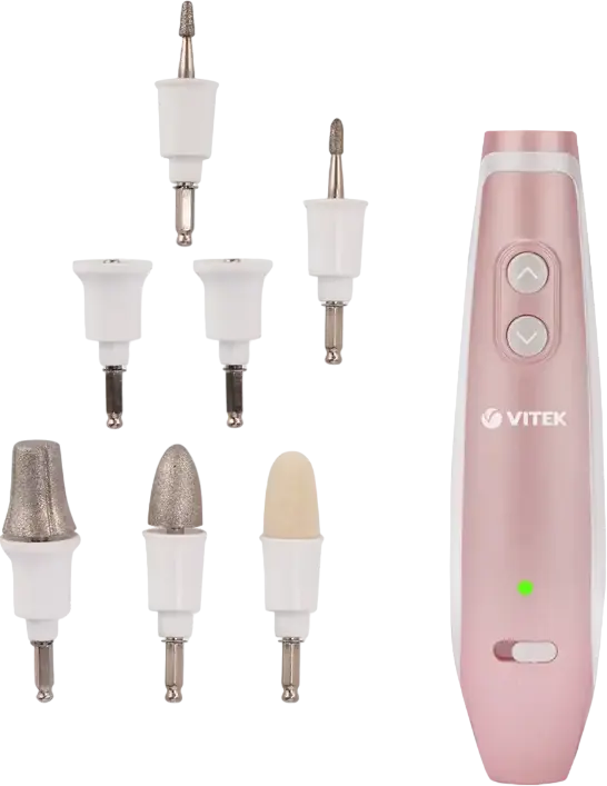 VITEK VT-2215BK Manicure and Pedicure Set, 4600 rpm, 2 Speed Levels, Reversible Rotation, LED Backlight, 7 Attachments with Storage Case, 12W