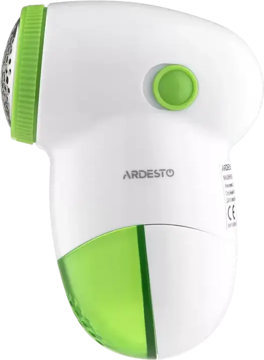 Ardesto LSH-ZH1 Lint Remover Shaver, 3-Blade Stainless Steel System, Protective Metal Mesh, Removable Container, Battery Powered, White/Green