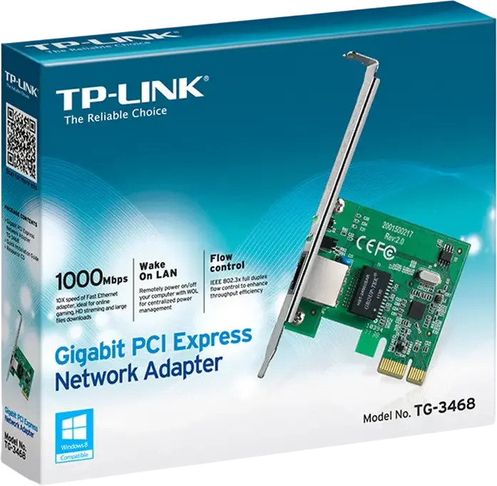 Сетевой адаптер TP-Link TG-3468 Gigabit PCI Express, сетевая карта Ethernet 10/100/1000 Мбит/с, Wake-on-LAN, полный дуплекс IEEE 802.3x, PCIe Low-Profile