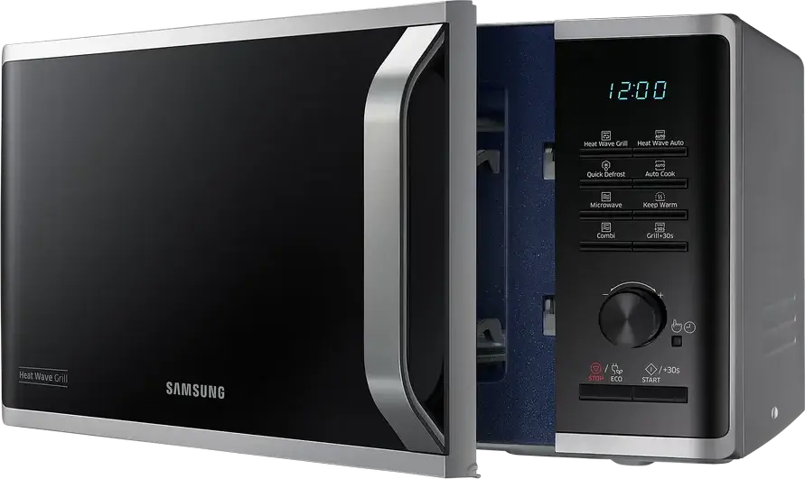Samsung MG23K3575AS Grill Microwave Oven, 23L, 800W Microwave, 1100W Grill, Ceramic Inside, Heat Wave Technology, Quick Defrost, Silver/Black