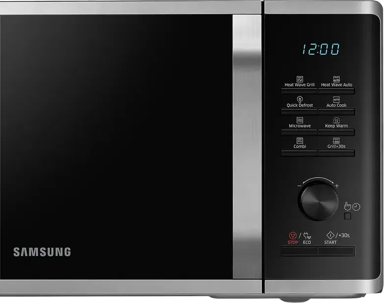 Samsung MG23K3575AS Grill Microwave Oven, 23L, 800W Microwave, 1100W Grill, Ceramic Inside, Heat Wave Technology, Quick Defrost, Silver/Black