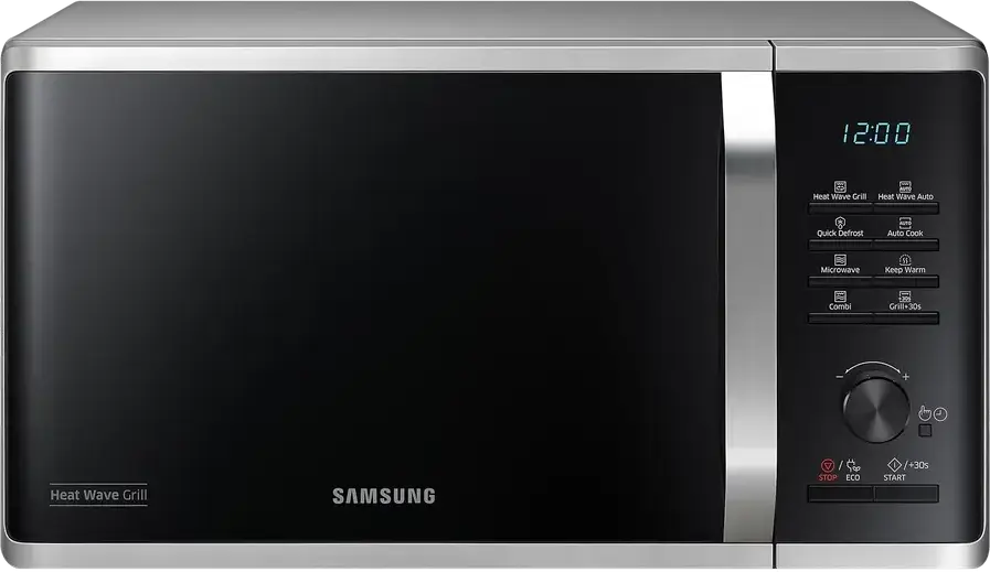Samsung MG23K3575AS Grill Microwave Oven, 23L, 800W Microwave, 1100W Grill, Ceramic Inside, Heat Wave Technology, Quick Defrost, Silver/Black