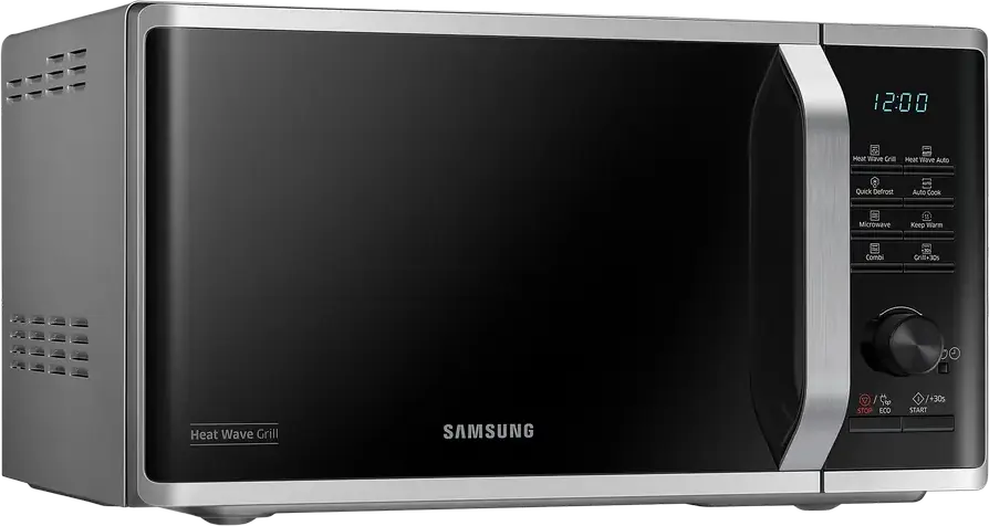 Samsung MG23K3575AS Grill Microwave Oven, 23L, 800W Microwave, 1100W Grill, Ceramic Inside, Heat Wave Technology, Quick Defrost, Silver/Black