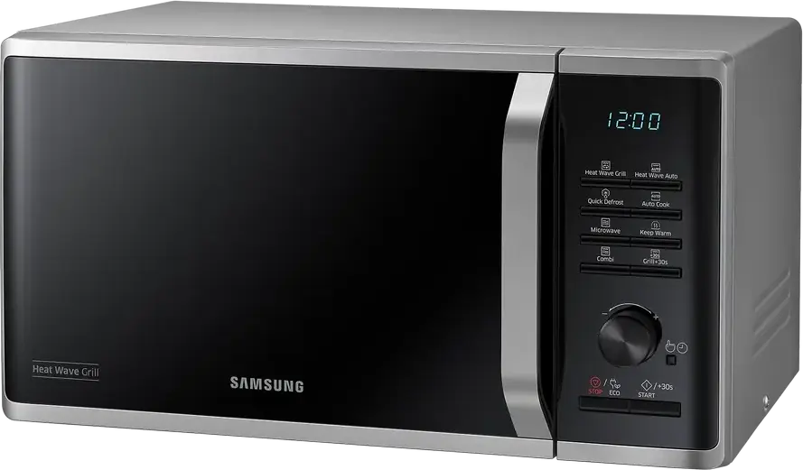 Samsung MG23K3575AS Grill Microwave Oven, 23L, 800W Microwave, 1100W Grill, Ceramic Inside, Heat Wave Technology, Quick Defrost, Silver/Black