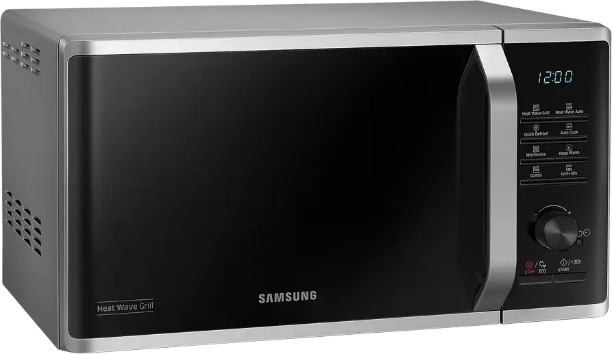 Samsung MG23K3575AS Grill Microwave Oven, 23L, 800W Microwave, 1100W Grill, Ceramic Inside, Heat Wave Technology, Quick Defrost, Silver/Black