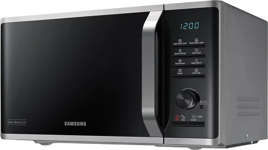 Samsung MG23K3575AS Grill Microwave Oven, 23L, 800W Microwave, 1100W Grill, Ceramic Inside, Heat Wave Technology, Quick Defrost, Silver/Black
