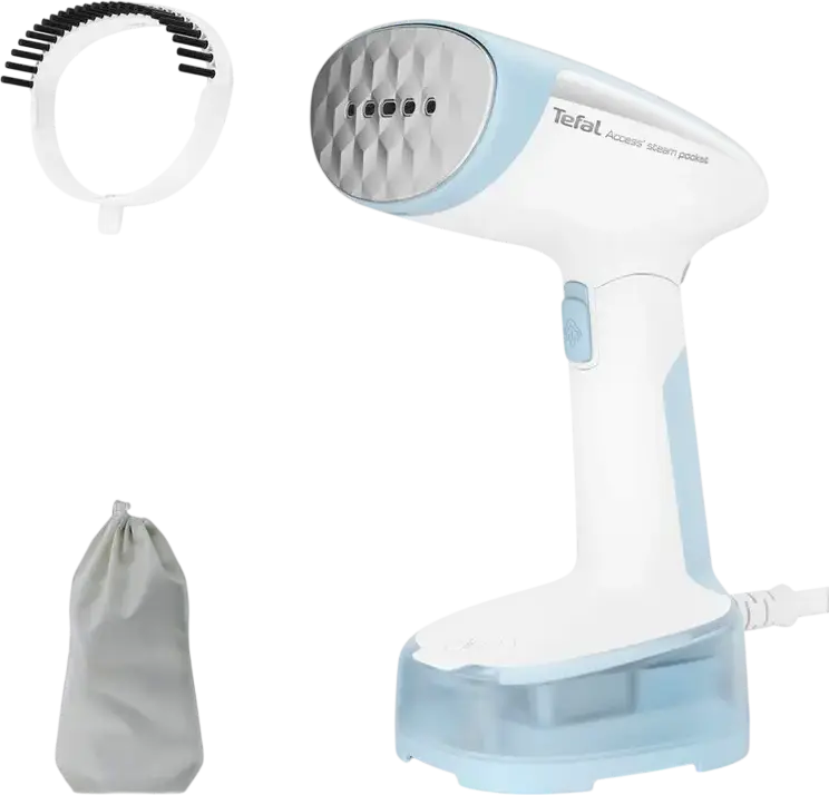 Ручной отпариватель для одежды Tefal Access Steam Pocket DT3041E1, 1300 Вт, подача пара 20 г/мин, резервуар 120 мл, нагрев за 15 сек, с щеткой для ткани и чехлом