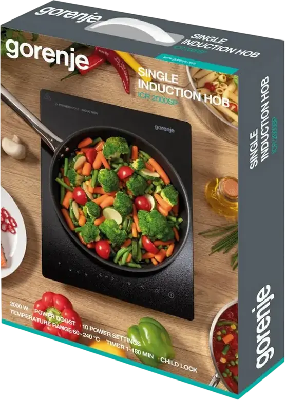 Gorenje ICR2000SP Portable Induction Hob, 1 Cooking Zone, 2000W PowerBoost, Vitroceramic Surface, Touch Control with LED Display and Timer, Black