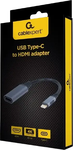 Adaptor Video Cablexpert A-USB3C-HDMI-01 USB Type-C la HDMI, Rezoluție 4K UHD @60Hz, Gri, 0.15m