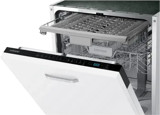 Samsung DW60M6050BB/EO Fully Built-in Dishwasher, 60 cm, 14 Place Settings, 7 Programs, Third Rack for Cutlery, AquaStop, LED Display, Black