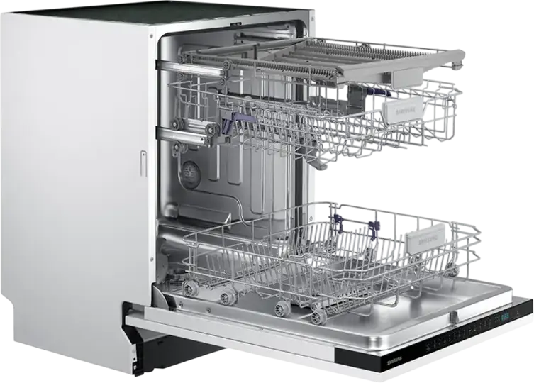 Samsung DW60M6050BB/EO Fully Built-in Dishwasher, 60 cm, 14 Place Settings, 7 Programs, Third Rack for Cutlery, AquaStop, LED Display, Black