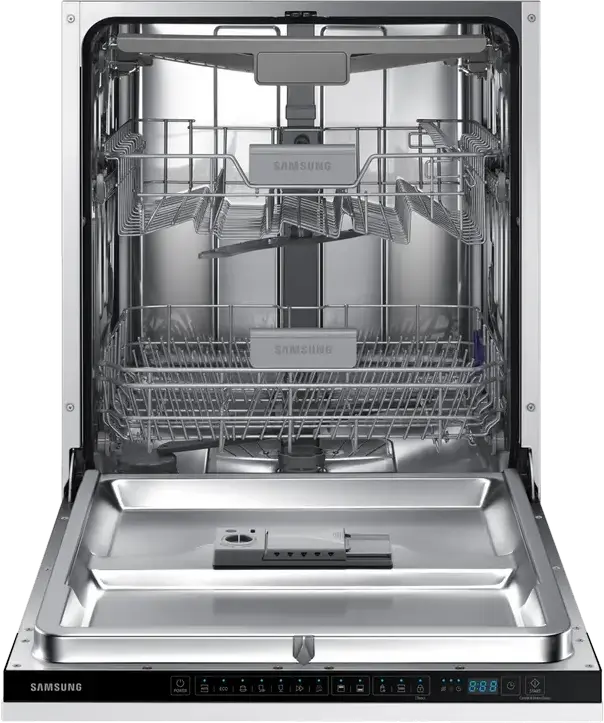 Samsung DW60M6050BB/EO Fully Built-in Dishwasher, 60 cm, 14 Place Settings, 7 Programs, Third Rack for Cutlery, AquaStop, LED Display, Black