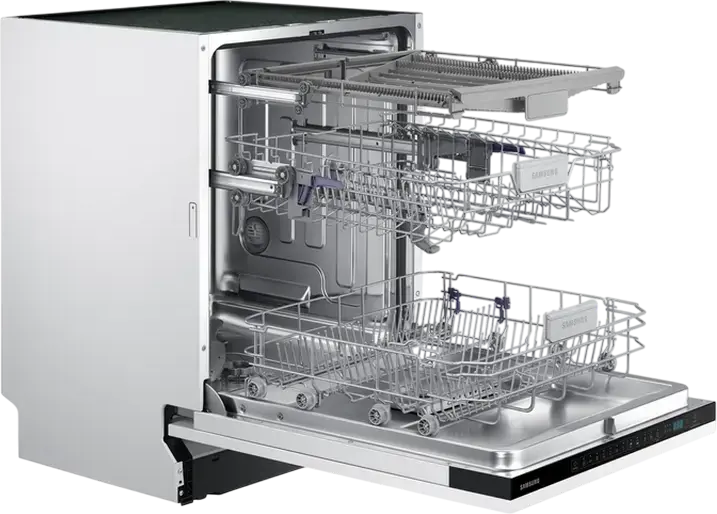 Samsung DW60M6050BB/EO Fully Built-in Dishwasher, 60 cm, 14 Place Settings, 7 Programs, Third Rack for Cutlery, AquaStop, LED Display, Black