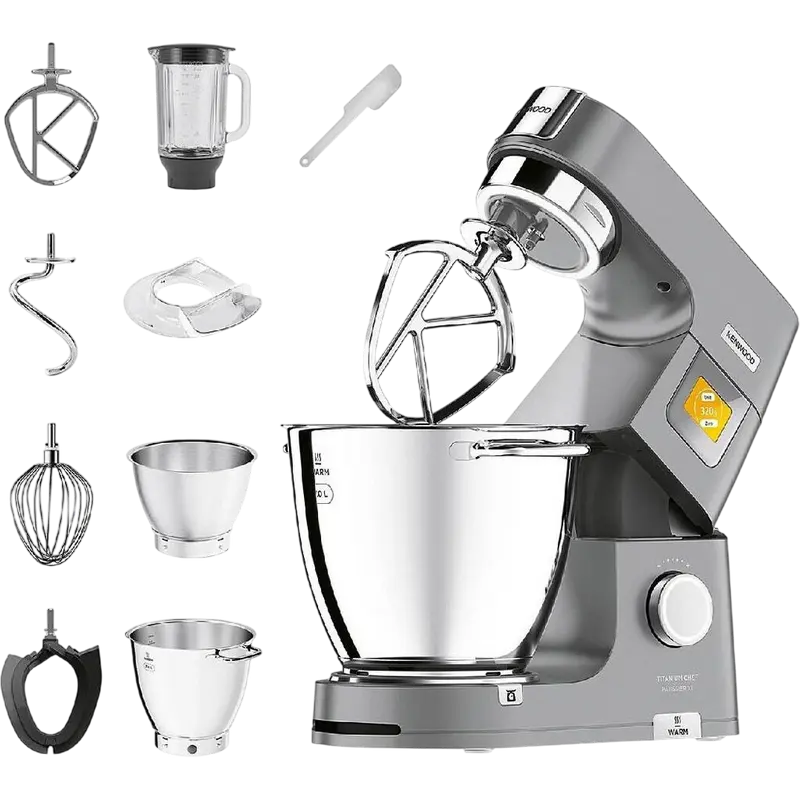 Kenwood Titanium Chef Patissier XL KWL 90.244 SI Stand Mixer, 1400W, 7L Stainless Steel Bowl, Integrated Warming Function, Digital Display, Silver