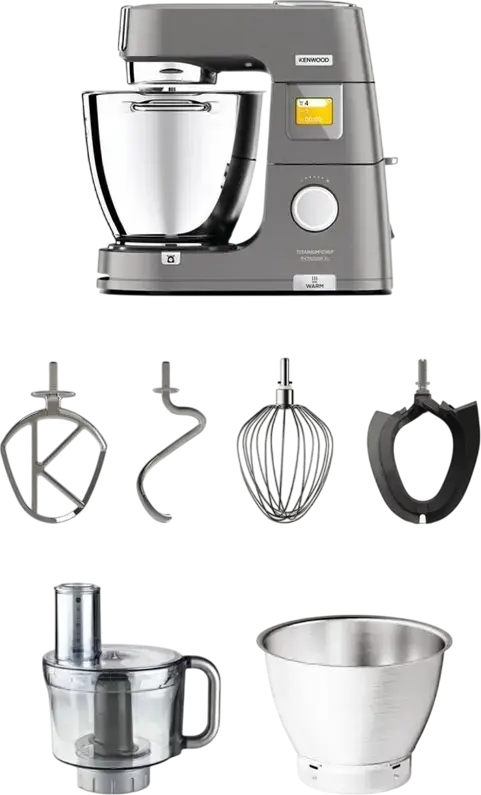 Kenwood Titanium Chef Patissier XL KWL 90.244 SI Stand Mixer, 1400W, 7L Stainless Steel Bowl, Integrated Warming Function, Digital Display, Silver