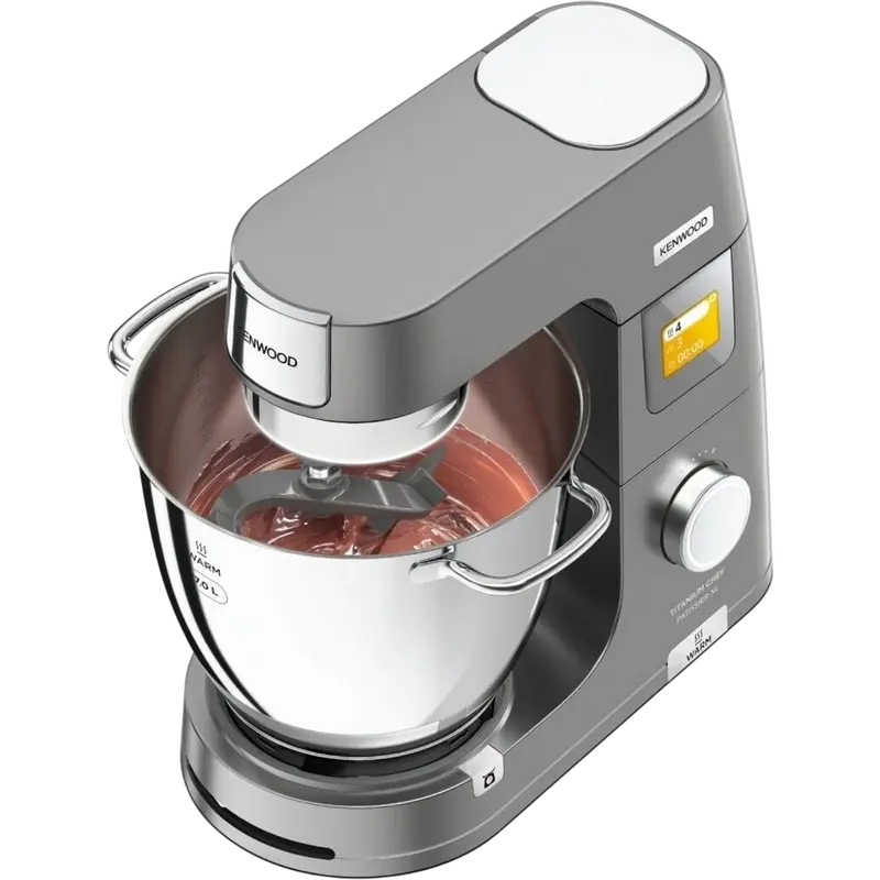 Kenwood Titanium Chef Patissier XL KWL 90.244 SI Stand Mixer, 1400W, 7L Stainless Steel Bowl, Integrated Warming Function, Digital Display, Silver