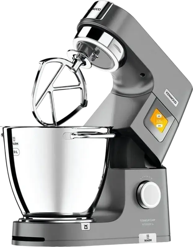 Kenwood Titanium Chef Patissier XL KWL 90.244 SI Stand Mixer, 1400W, 7L Stainless Steel Bowl, Integrated Warming Function, Digital Display, Silver