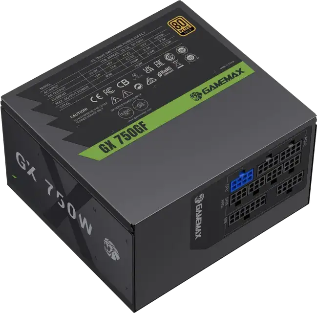 Sursa Gamemax GX-750GF 750W, 80 Plus Gold, Fully Modular, ATX 3.1, PCIe 5.1, LLC DC-DC, Ventilator HDB 120mm, Negru