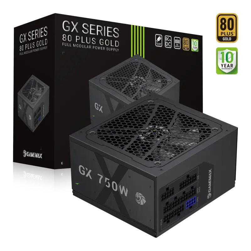 Sursa Gamemax GX-750GF 750W, 80 Plus Gold, Fully Modular, ATX 3.1, PCIe 5.1, LLC DC-DC, Ventilator HDB 120mm, Negru