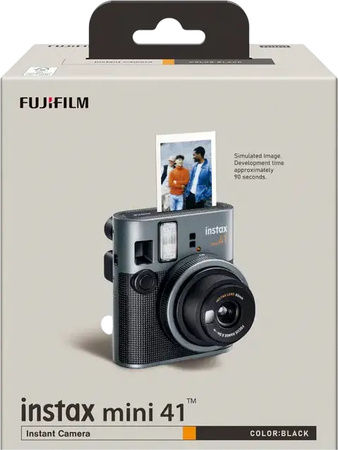 Fujifilm Instax Mini 41 Instant Camera - Black, Built-in Selfie Mirror, Automatic Exposure, for instax mini Instant Film, 62mm x 46mm Photos