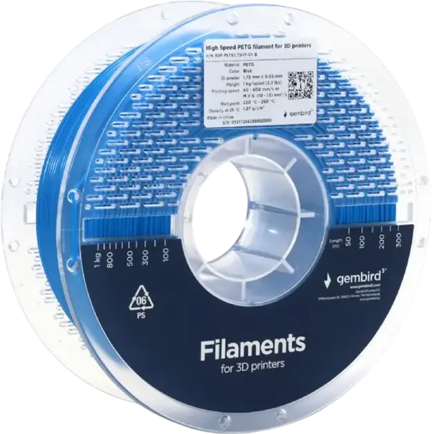 Filament pentru imprimantă 3D Gembird 3DP-PETG1.75HY-01-B, PETG, Albastru , 1.75 mm, 1kg