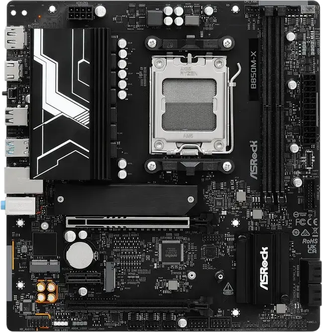 Материнская плата ASRock B850M-X R2.0 Micro-ATX AM5 AMD B850, DDR5 8200+ МГц, PCIe 5.0 x16, Blazing M.2 Gen5, поддержка Ryzen серий 9000/8000/7000