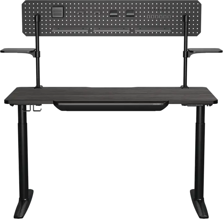 Birou Gaming Electric Cougar E-Odyssey CGR-E-ODYSSEY150, Reglaj Înălțime Dual Motor 730-1180mm, Blat Lemn 150cm, Pegboard și Compartimente, Negru